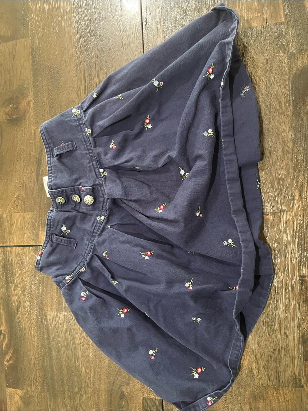 McKids Vintage 90s Girls Size 8 Navy Floral Embroidered Skirt Classic Timeless